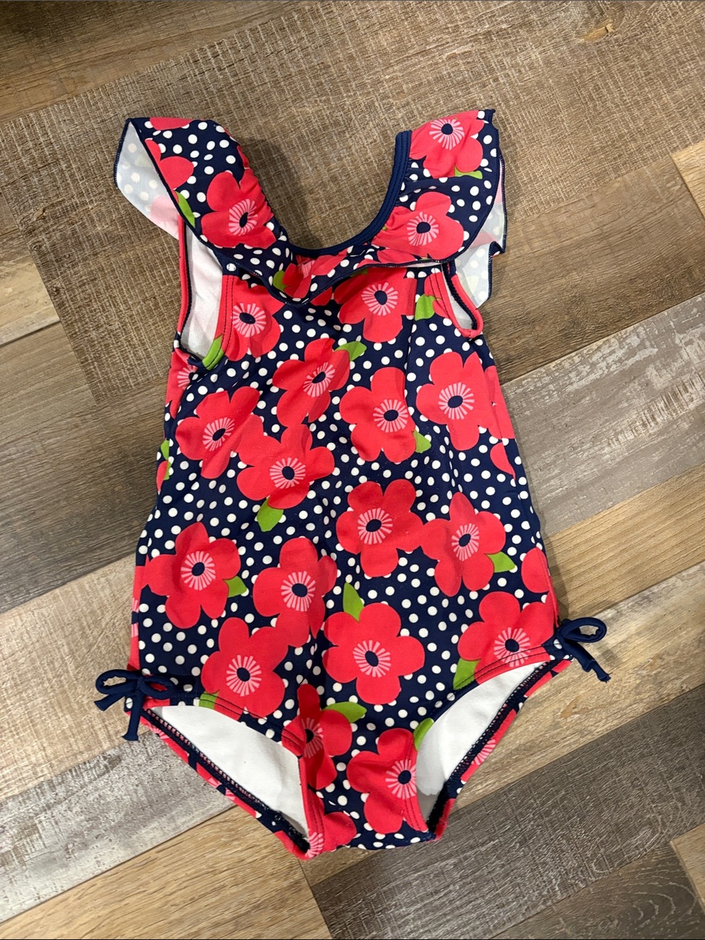 Gymboree Navy One-Piece Swimsuit with Pink Floral Print
